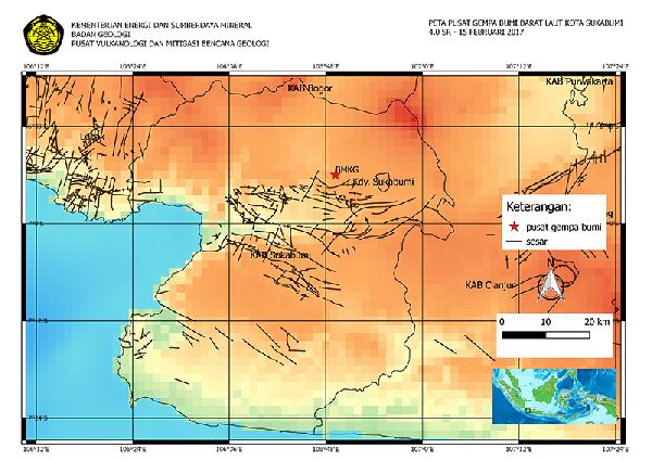 Peta Pusat Gempa Bumi Barat Laut Sukabumi (Ist)